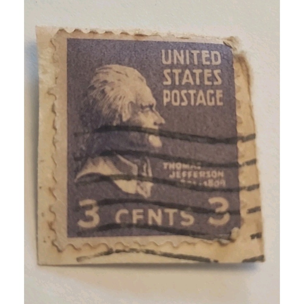 Vintage Violet Thomas Jefferson 3 Cent US Postage Stamp 1938 Used Canceled